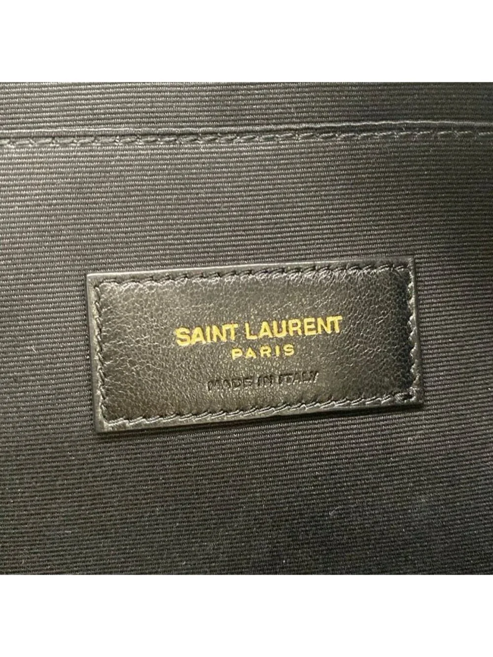 Saint Laurent Paris Pouch Embroidered Black Gold Wool Leather